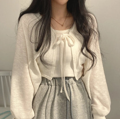 Thin White Cardigan Korean Sleeve Short Top