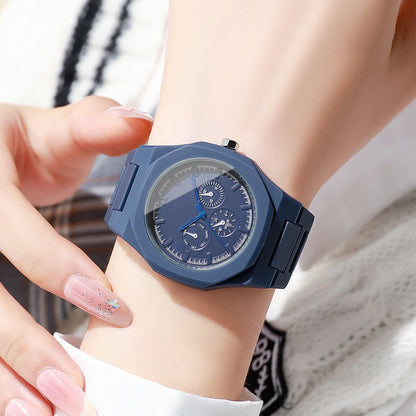 Imitation Three-eyes Dial Quartz Plastic  Band Watch