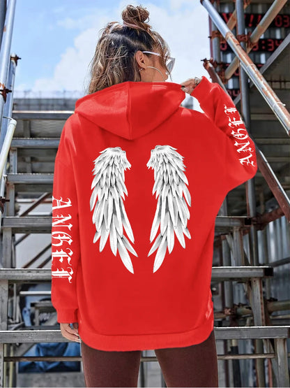 Angel Wings Printed Hoodies Loose Pullover