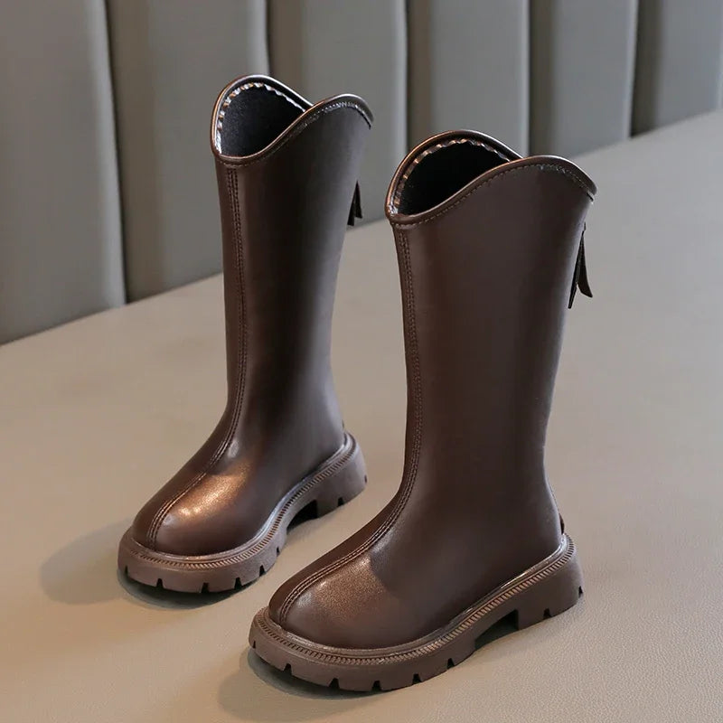 High Korean Style Anti-slippery Keep Warm Versatile Chic Leather Boots