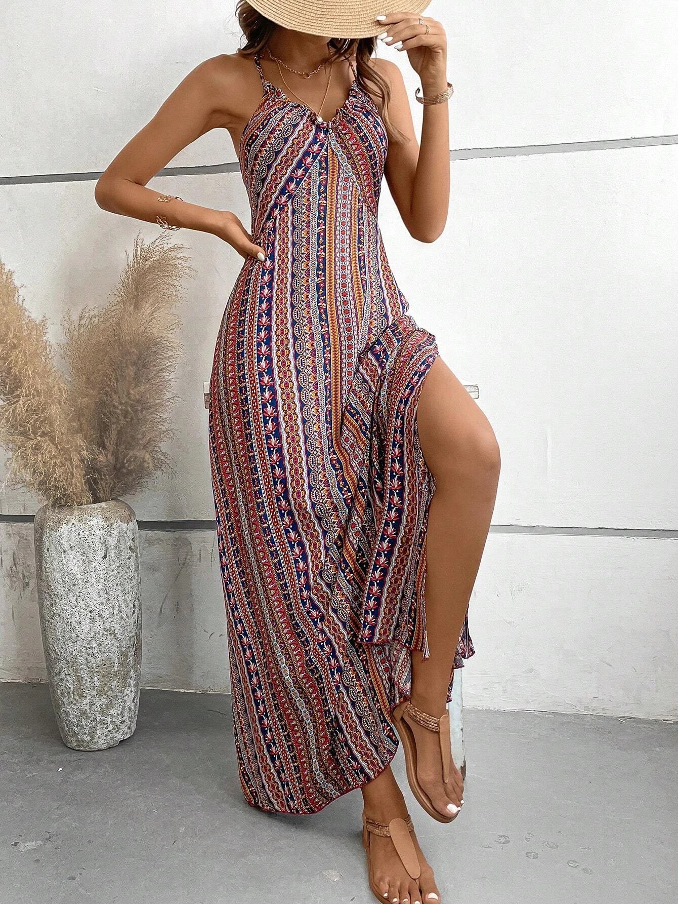 Backless Split Thigh Boho Dress