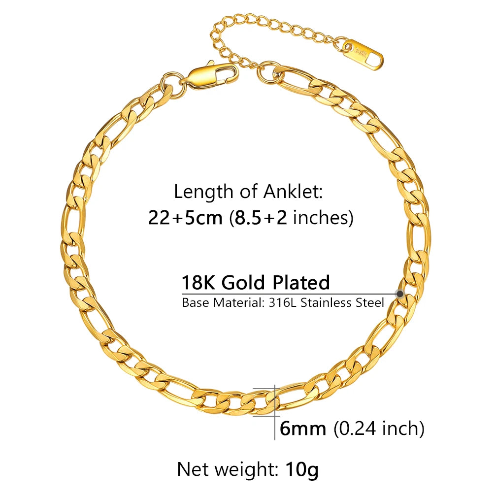 U7 Ankle Cuban Link Snake Figaro Bracelets