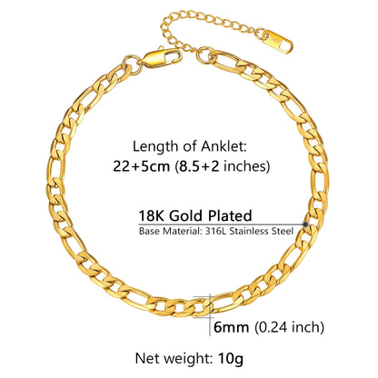 U7 Ankle Cuban Link Snake Figaro Bracelets