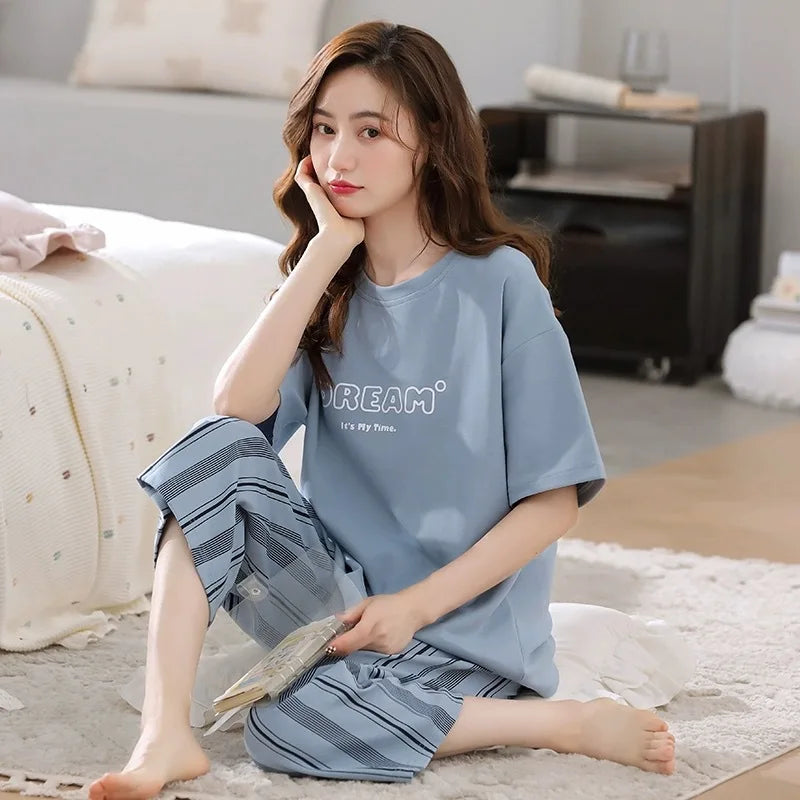 Seven Trousers Short-Sleeved Large Size Pajamas Set