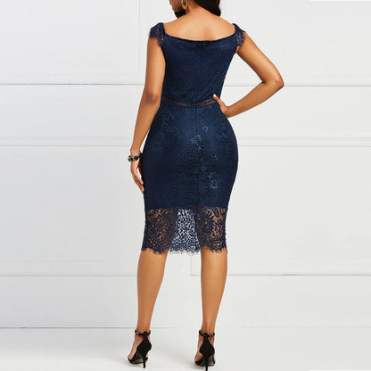 Sexy short-sleeved V-neck lace dress
