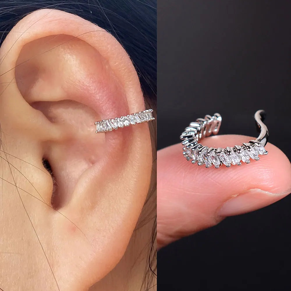 Geometry Crystal CZ  Leaf Clip Earring