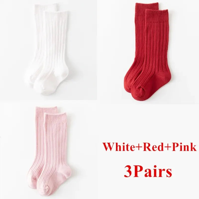 3Pairs/Lot Baby Knee High Soft Cotton Long Sock