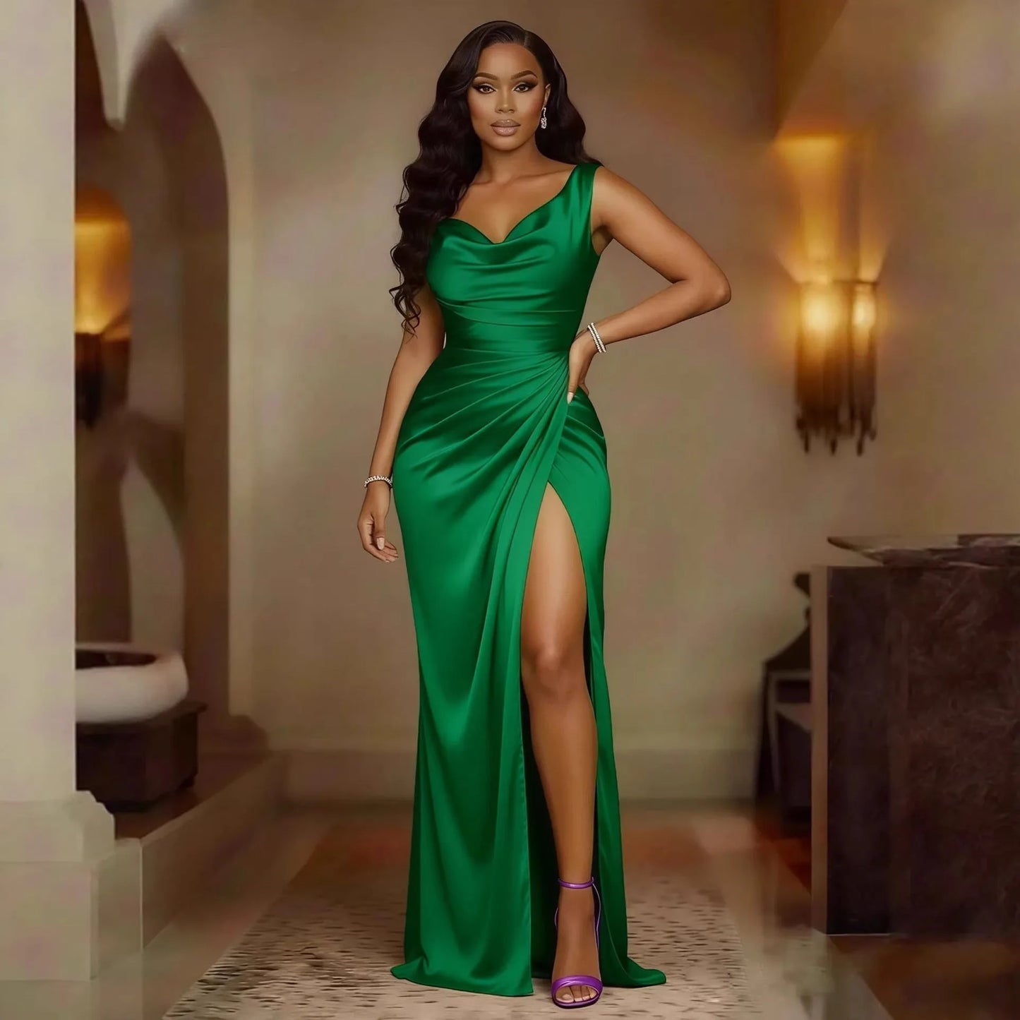 Bodycon V Neck Sleeveless Split Hem Elegant Evening Formal Dress