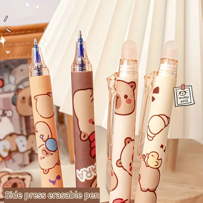 6pcs Cute Capybara Erasable Gel Pens | 0.5mm Blue Ink for School