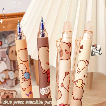 6pcs Cute Capybara Erasable Gel Pens | 0.5mm Blue Ink for School