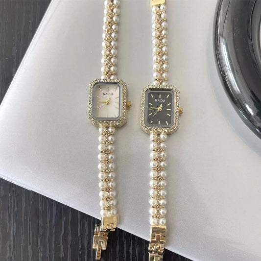 Pearl Studded Strap Luxury Bracelet Quartz Wristwatches
