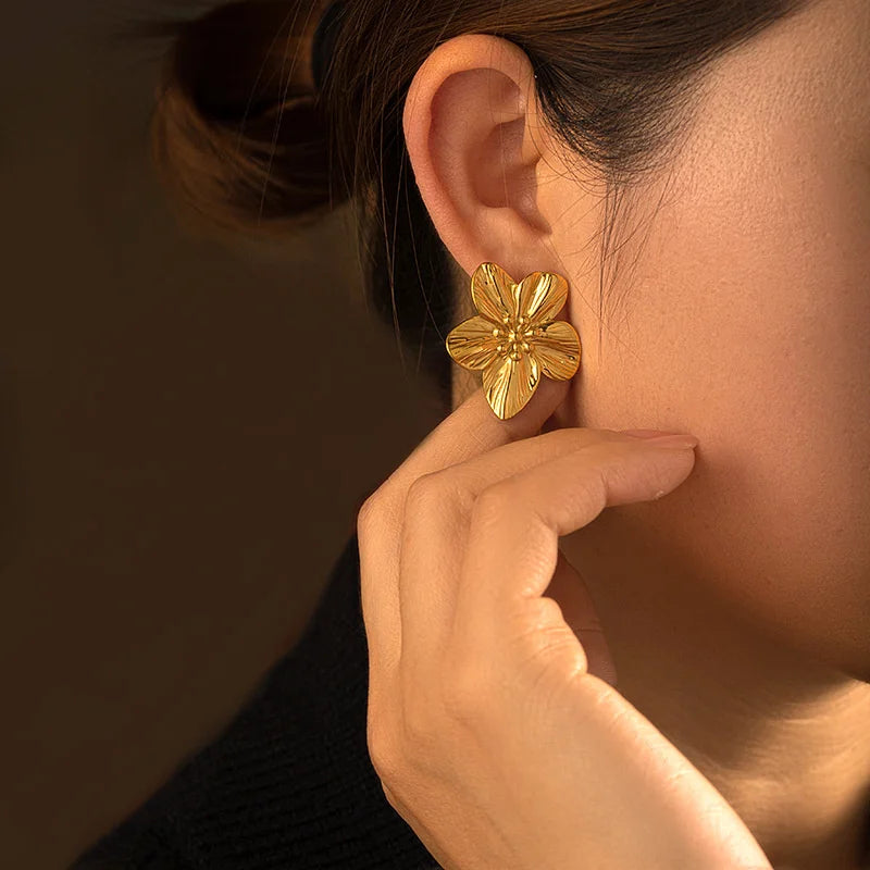 Gold Flower Stud Geometric Earrings