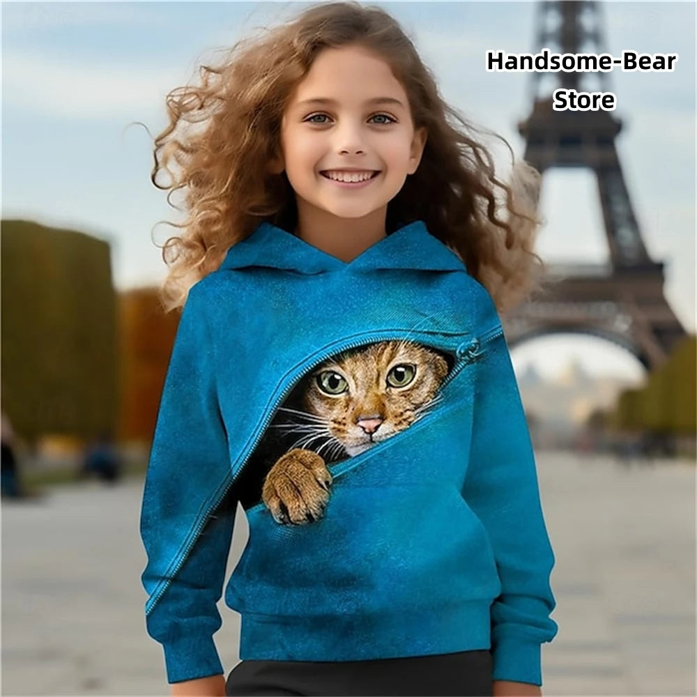 Cat 3D Print Spring Casual Sweatshirts Hoodies
