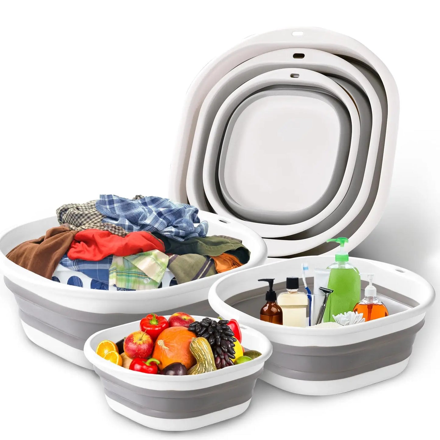 3 Pack Collapsible Tub Wash Basin Laundry Baskets
