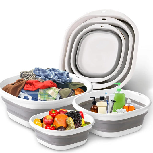 3 Pack Collapsible Tub Wash Basin Laundry Baskets