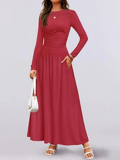 Long Sleeve Maxi Fit Ruched Casual Wear Dress