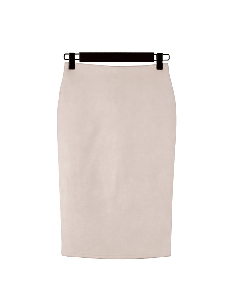 Suede Pencil High Waist Bodycon Vintage Suede Split Thick Stretchy Skirts