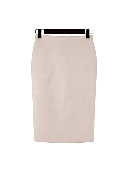 Suede Pencil High Waist Bodycon Vintage Suede Split Thick Stretchy Skirts