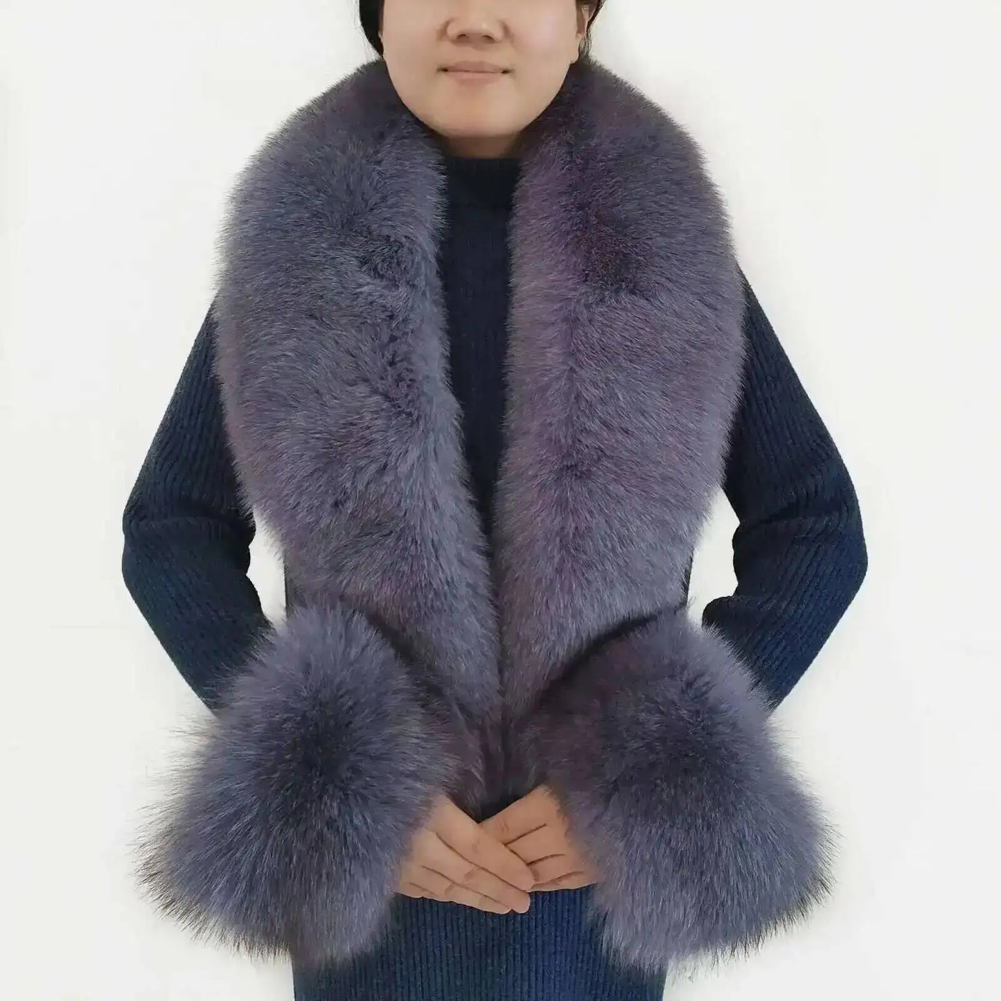 Conjunto de bufanda y puños de piel de zorro natural