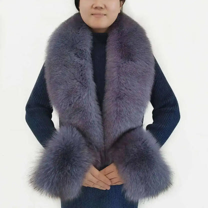 Conjunto de bufanda y puños de piel de zorro natural