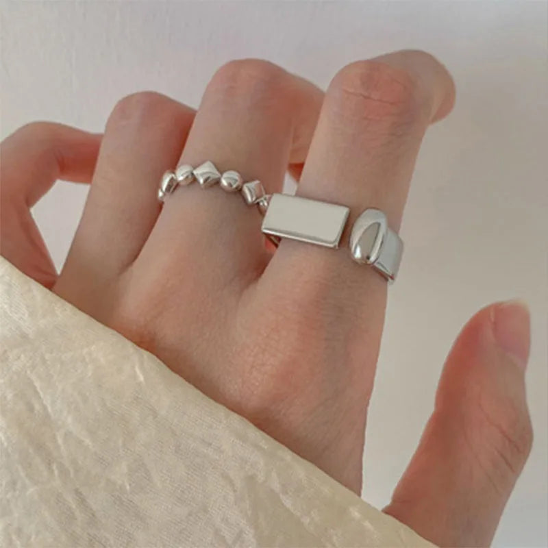 925 Sterling Silver Retro Geometric Asymmetric Rings