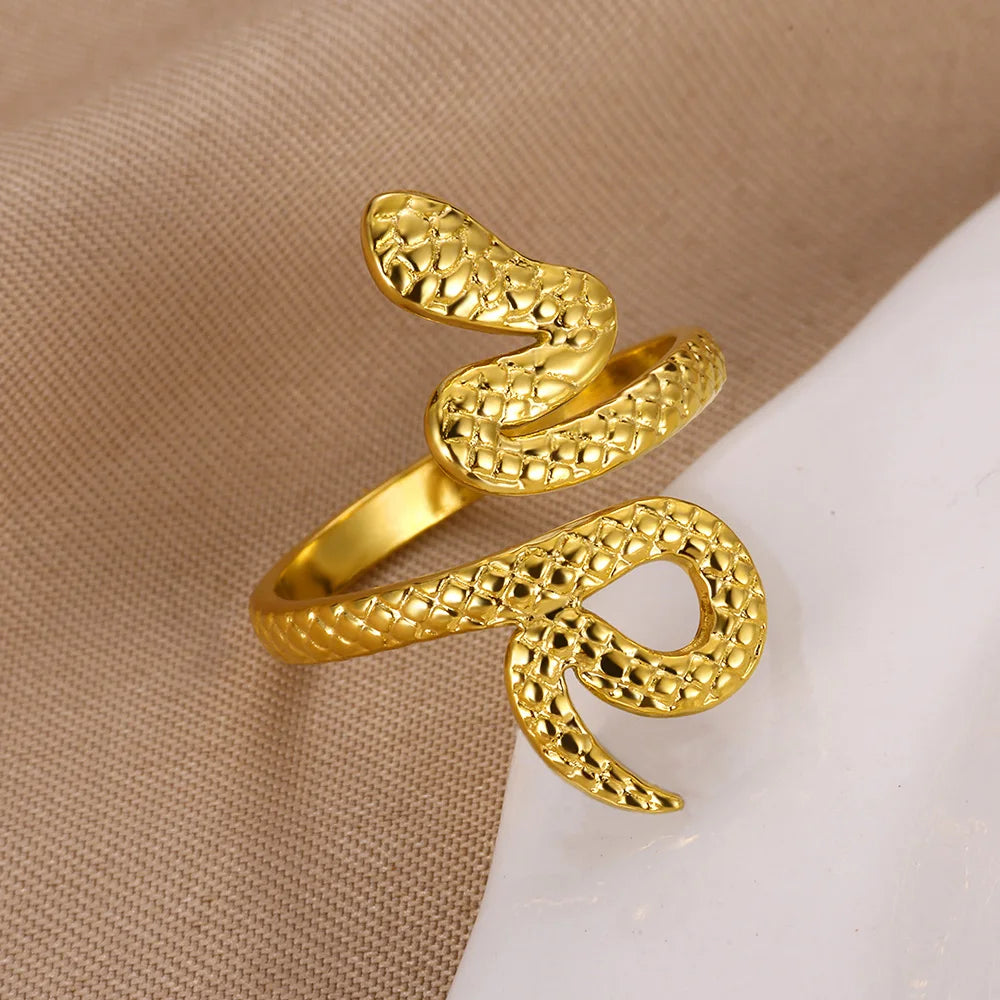 خواتم ثعبان من الفولاذ المقاوم للصدأ مطلية بالذهب 316L