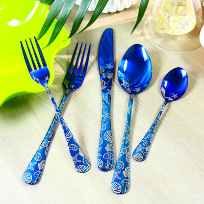 Blue Flatware Stainless Steel Cutlery Tableware Knives Forks Spoons Set