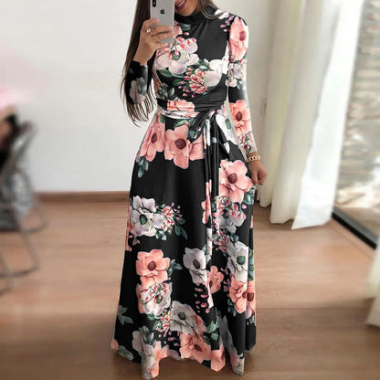 Floral Short Sleeves High Waist Maxi Dress