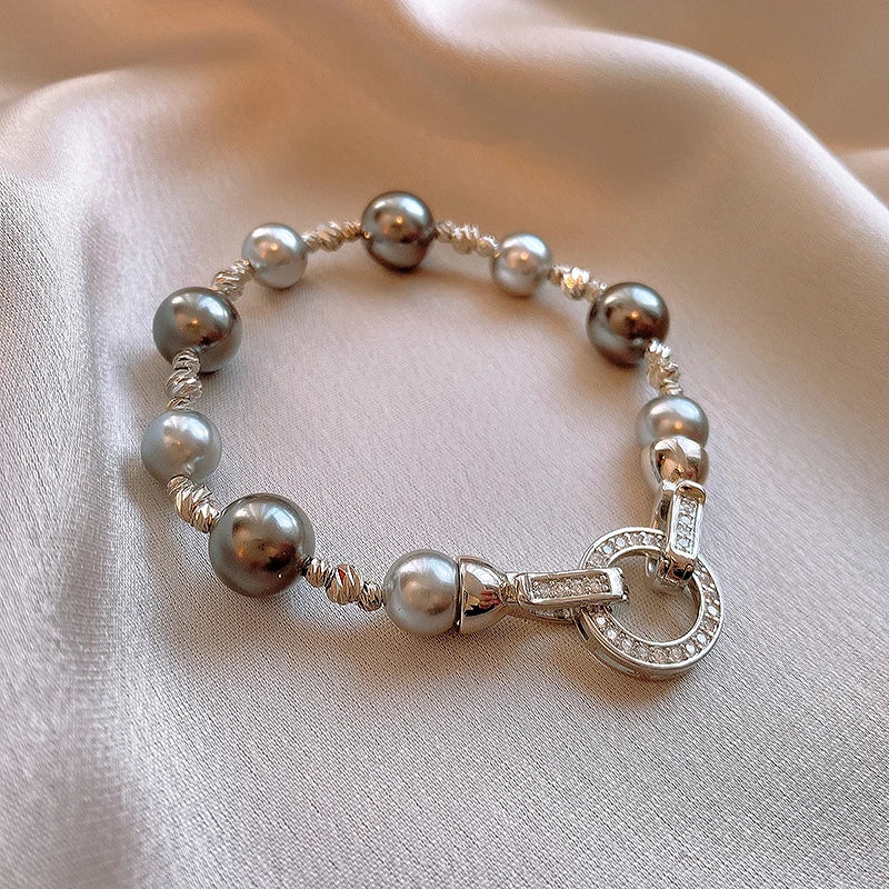 Elegant Imitation Pearl French Gray Pearls Bangles Light Round Beaded Bracelets