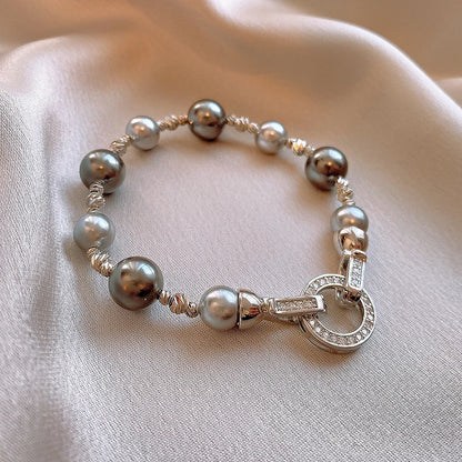 Elegant Imitation Pearl French Gray Pearls Bangles Light Round Beaded Bracelets