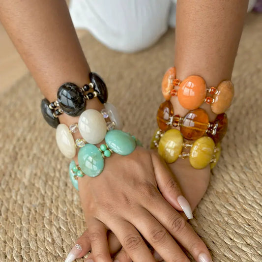 Vintage Colorful Beads Chain Bangle Charm Stretch Boho Geometric Wide Bracelets