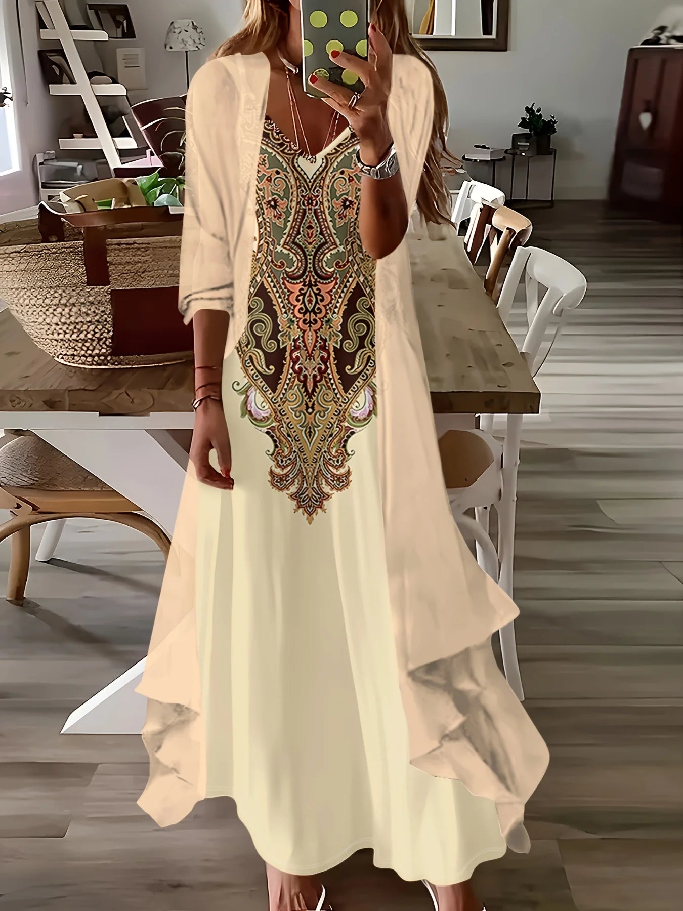Leisure Style Flower Pattern Design Printed Dress Set