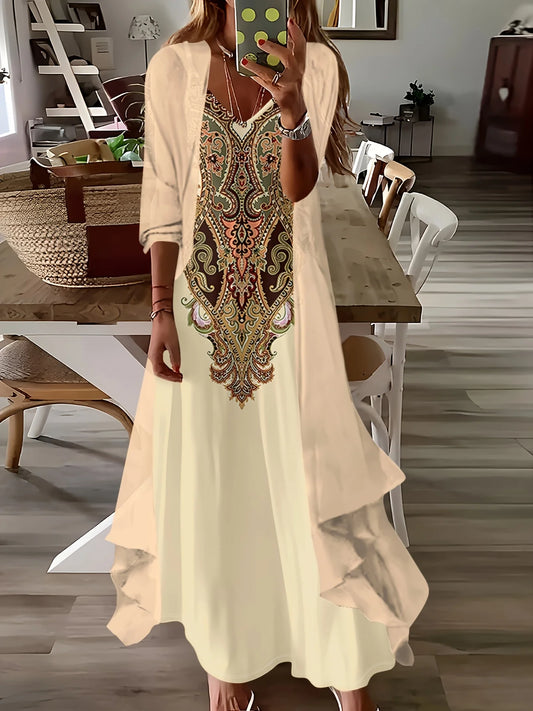 Leisure Style Flower Pattern Design Printed Dress Set