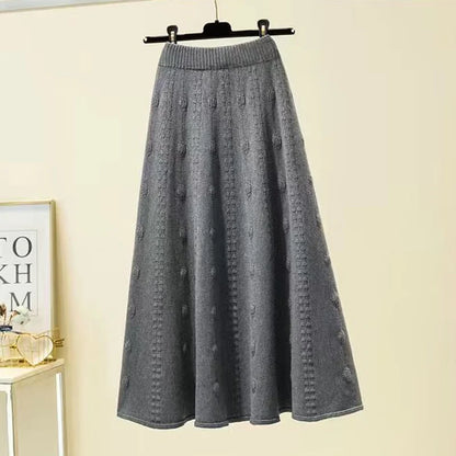 Autumn Winter Knitting Long Elegant  High Waist Elastic Soft Midi Skirts