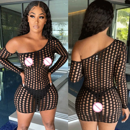 Fishnet Sexy Babydoll Slim Mini Lingerie Dress