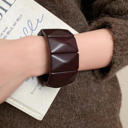 Vintage Solid Square Wide Acrylic Bangles Charm Stretch Resin Cuff Bracelets