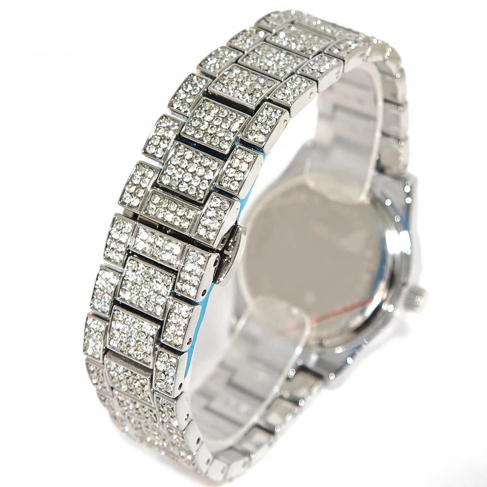 Acero inoxidable de lujo dorado con cuarzo diamante helado