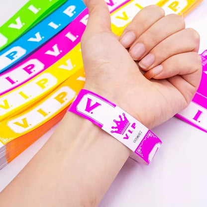 100pcs VIP Neon Paper Wristbands Fluorescent Waterproof
