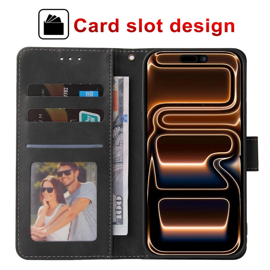 Wallet Skin-friendly With Card Slot Bracket Magnetic Flip Case