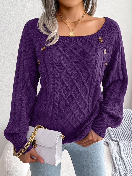 Casual Square Collar Long Sleeve Sweaters