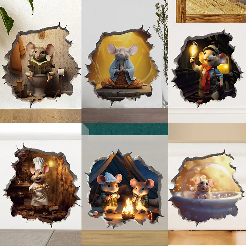 Cartoon Cute Little Mouse Hole Wall Stickers
