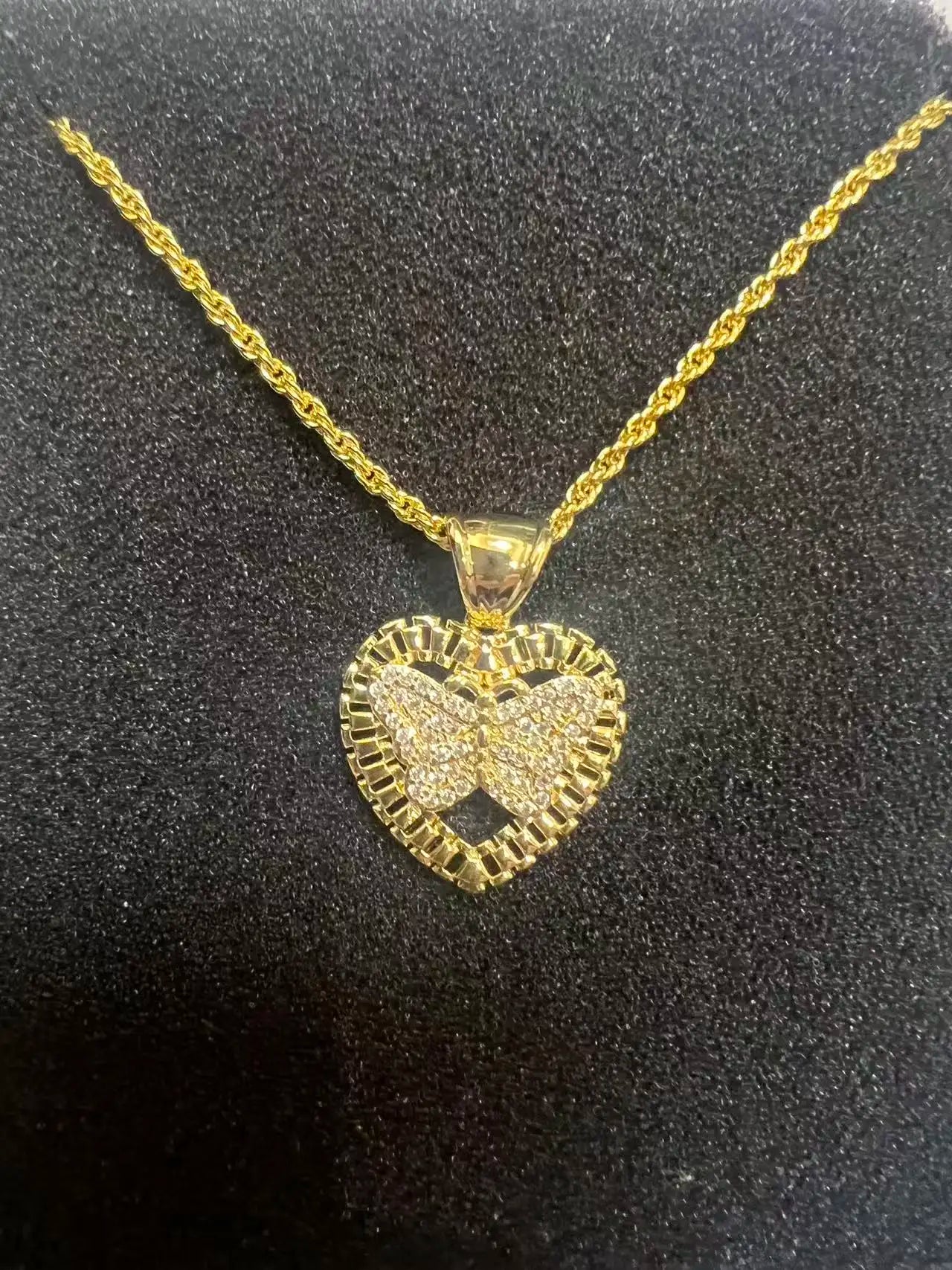 18K Gold Rope Chain Heart Pendant Necklace