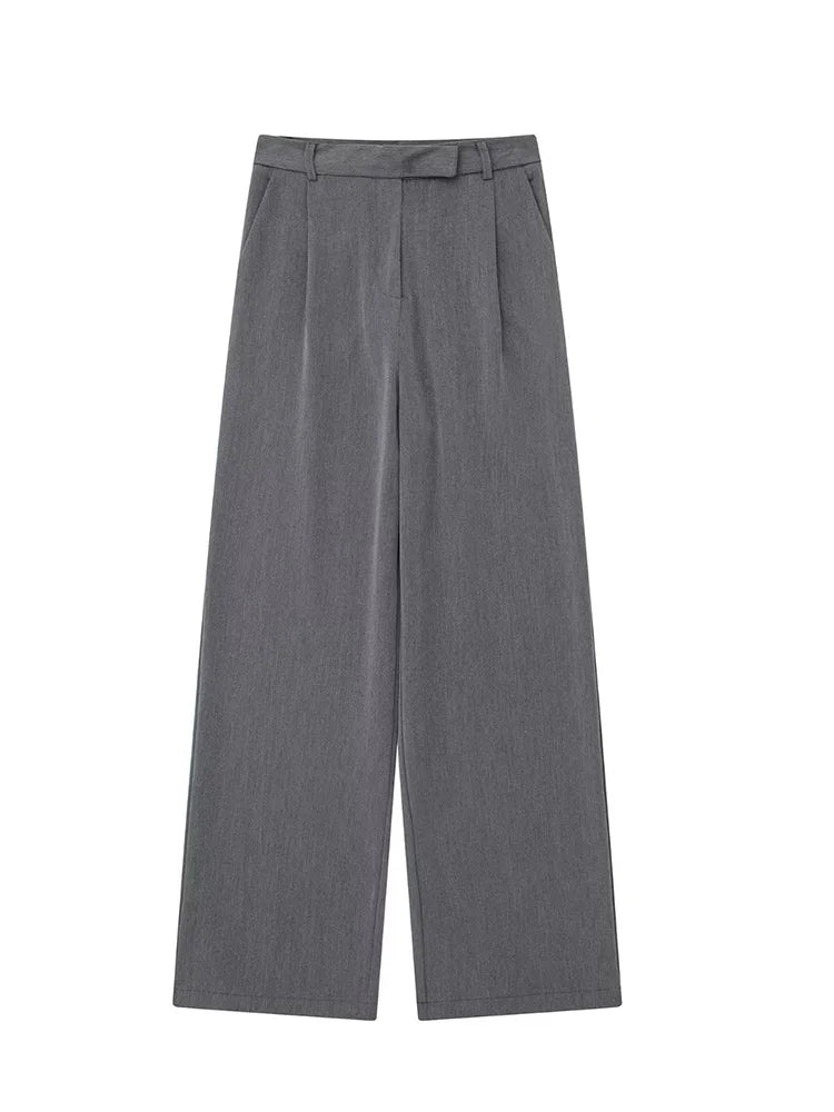 Front Zipper Straight High Waist Chic Pants