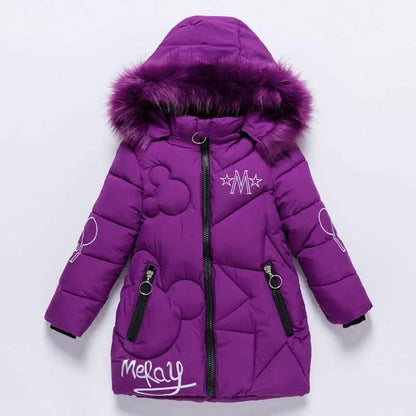 3-12 Years Winter Long Style Letter Velvet Hooded Thick Coat