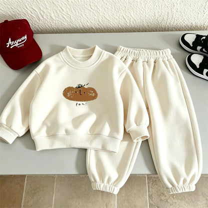 Casual Sports Crewneck Hoodie Set