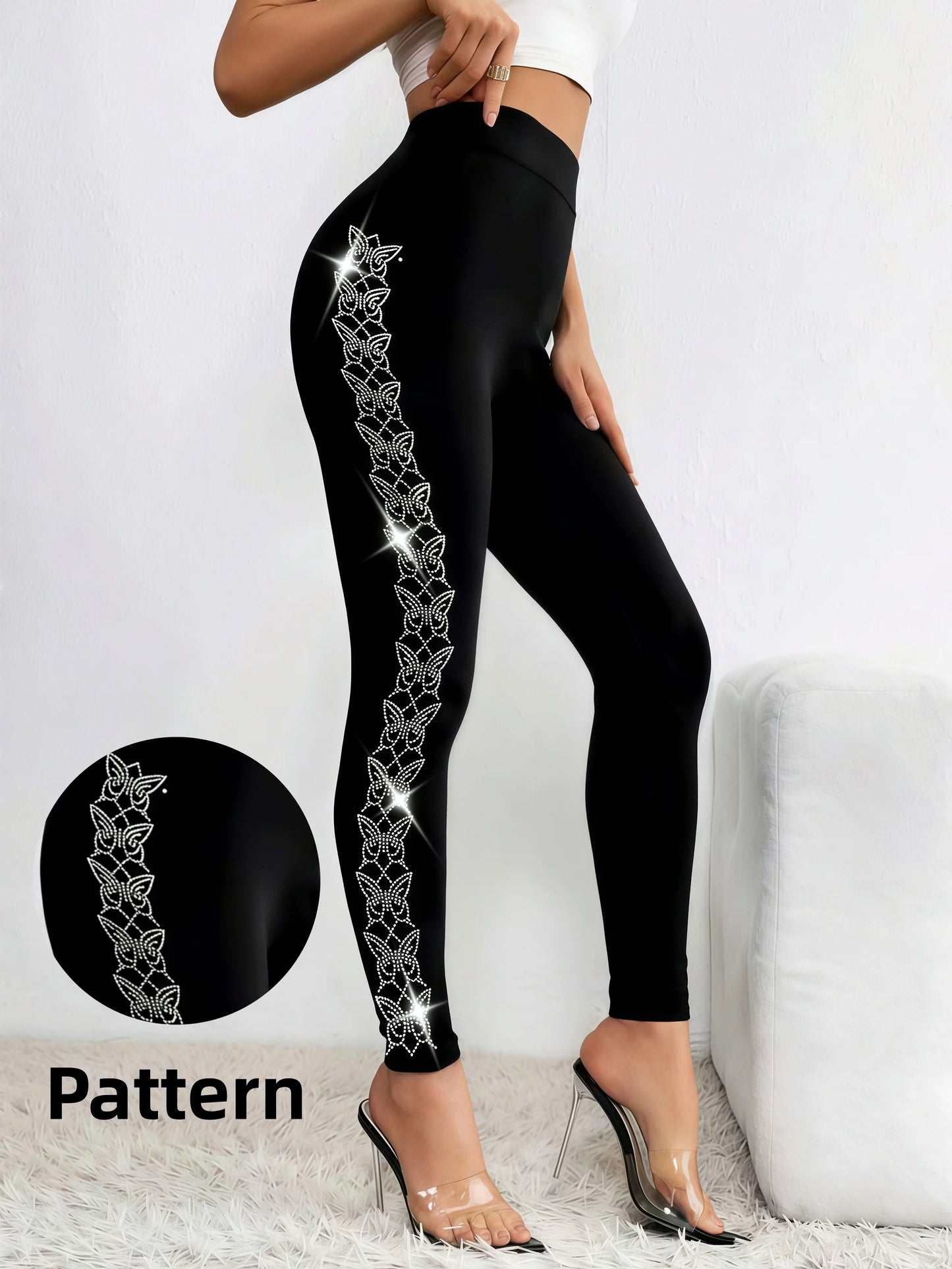 Sparkly Rhinestone Butterfly Side Tight Sexy Pants