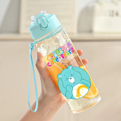 900ml Care Bears Cute Water Bottle with Straw Girls School Plastic Cup