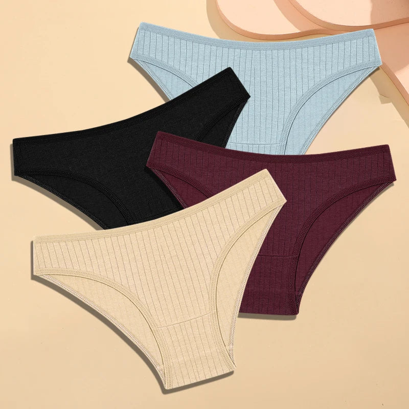 4Pcs Cotton Striped Sexy Stretch Lingerie