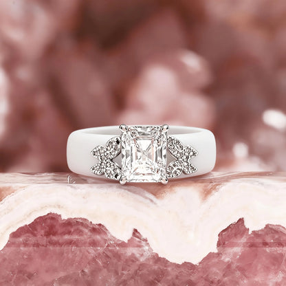 White Silicone Butterfly Side Stones Cut Square CZ Rings