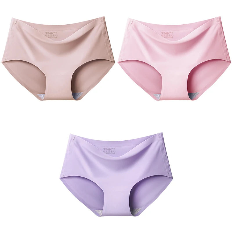3Pcs/Set Large Size Mid-waist Ice silk Lingerie